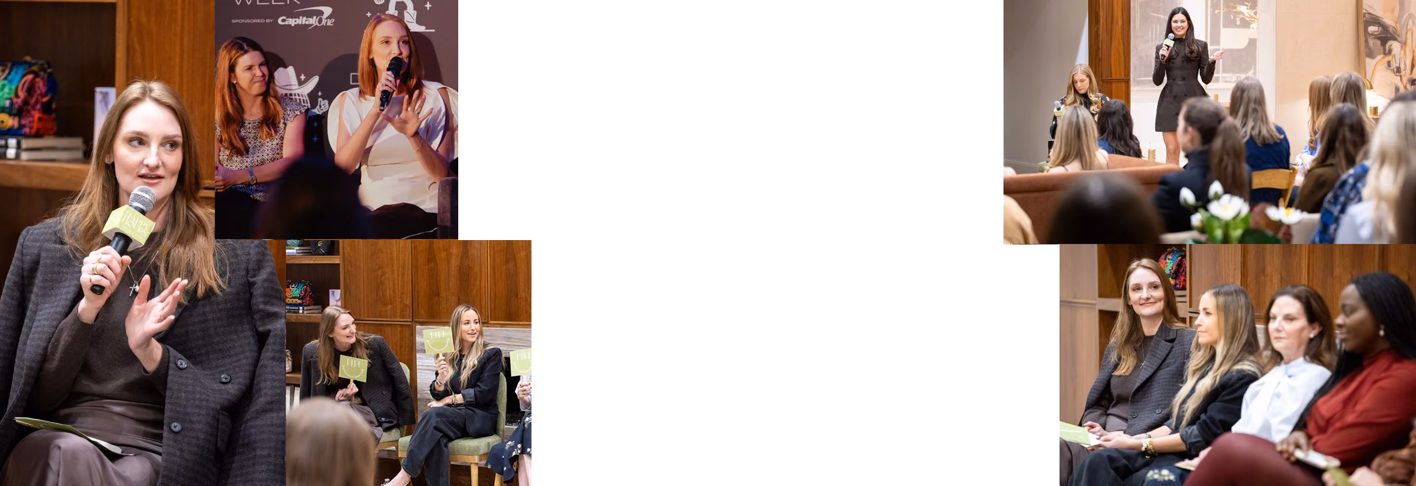 Collage of Colby speaking at panels and events
